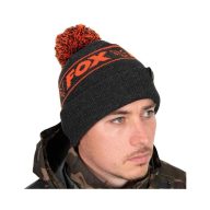 Fox Collection Bobble Beanie Black Orange téli sapka