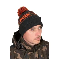 Fox Collection Bobble Beanie Black Orange téli sapka