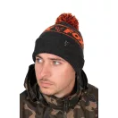 Fox Collection Bobble Beanie Black Orange téli sapka