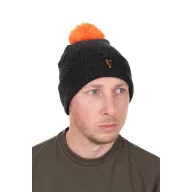 Fox Collection Bobble Hat Black Orange bojtos téli sapka