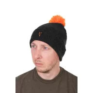 Fox Collection Bobble Hat Black Orange bojtos téli sapka
