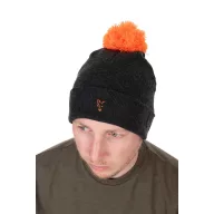 Fox Collection Bobble Hat Black Orange bojtos téli sapka